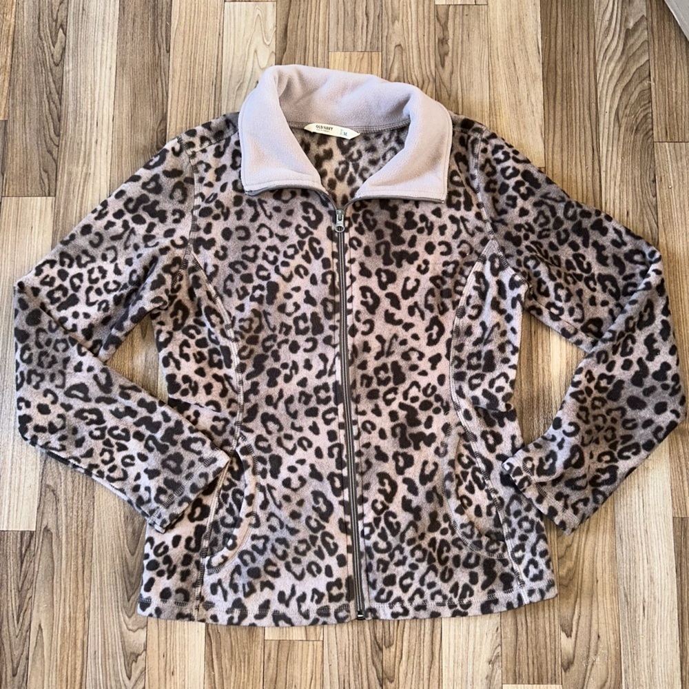 Old Navy Leopard Print Full Zip Fleece Jacket Sz M